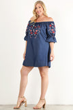 Plus Size Denim, Off Shoulder Short Dress