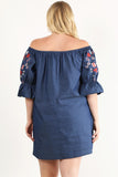 Plus Size Denim, Off Shoulder Short Dress